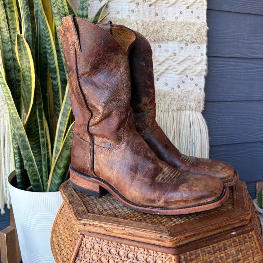 Justin Bent Rail Collection Rugged Tan Brown leather cowboy boots